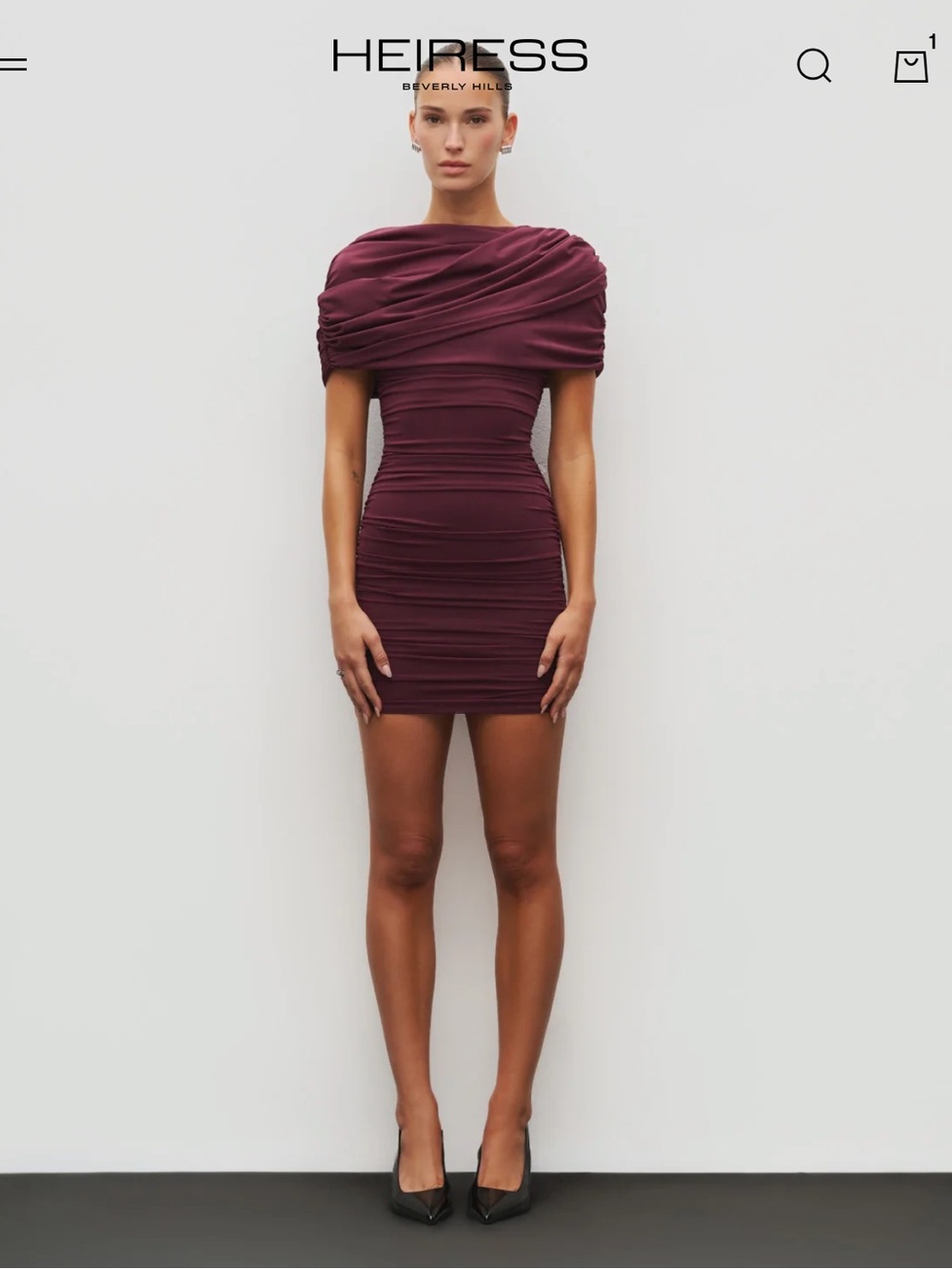 Heiress Beverly Hills Draped Shoulder Mini Dress in Mauve Wine - Large NWT